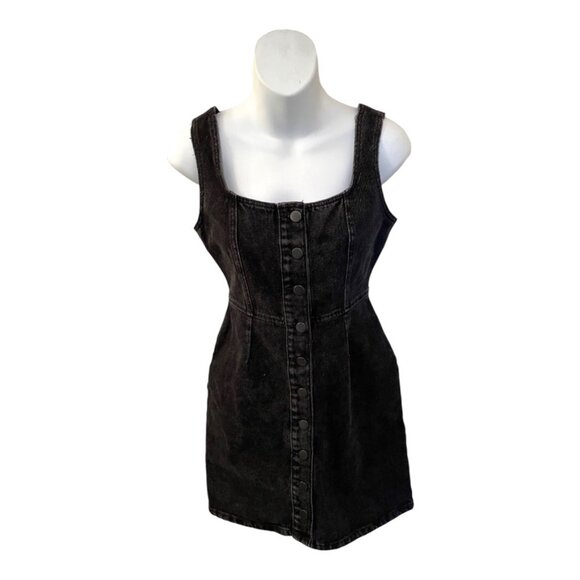 Urban Outfitters Black Corduroy Jumper Size 0 Mini Dress Sleeveless Button - Picture 2 of 8